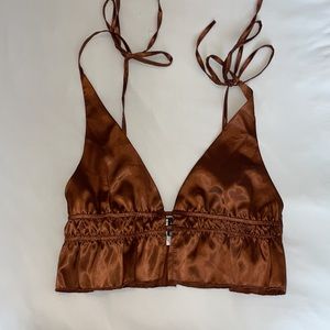 Chocolate brown satin crop top